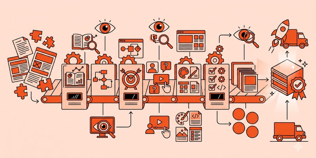 Instructional designer reviewing an AI-generated eLearning course for content quality, learning objectives, assessments, and learner flow